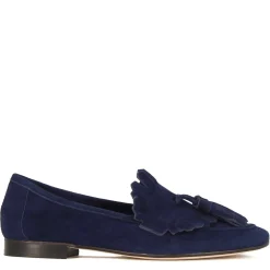 Mocassino Da Donna Classico In Pelle Scamosciata Con Nappine Colore Blu Scuro
