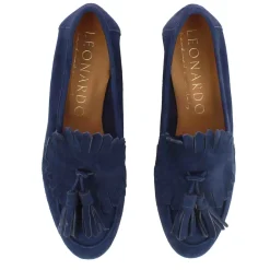 Mocassino Da Donna Classico In Pelle Scamosciata Con Nappine Colore Blu Scuro
