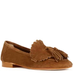 Mocassino Da Donna Classico In Pelle Scamosciata Con Nappine Colore Marrone