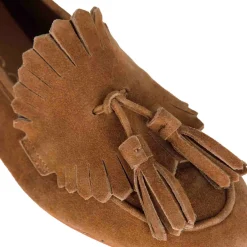 Mocassino Da Donna Classico In Pelle Scamosciata Con Nappine Colore Marrone