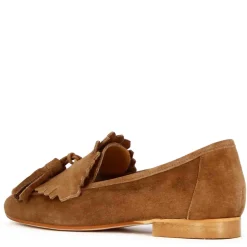 Mocassino Da Donna Classico In Pelle Scamosciata Con Nappine Colore Marrone