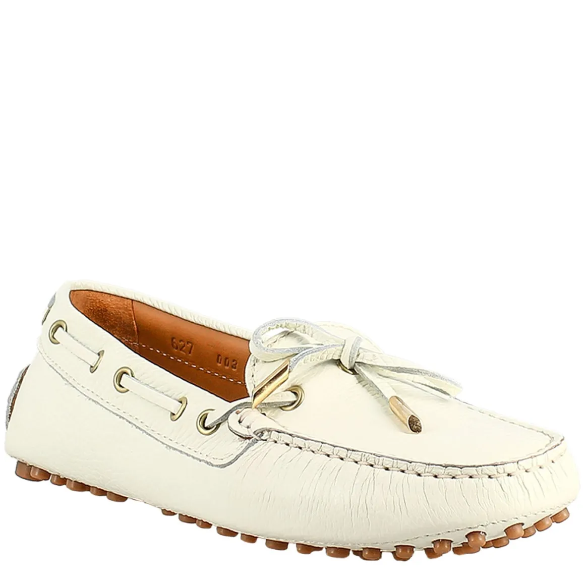 Mocassino Da Donna Con Lacci In Pelle Bianco