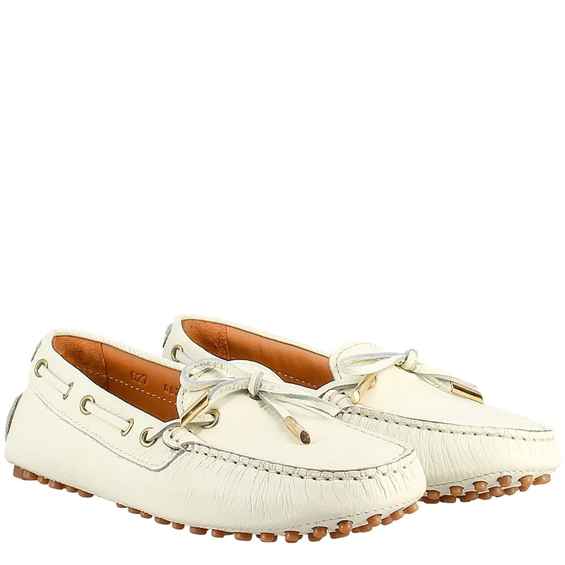 Mocassino Da Donna Con Lacci In Pelle Bianco