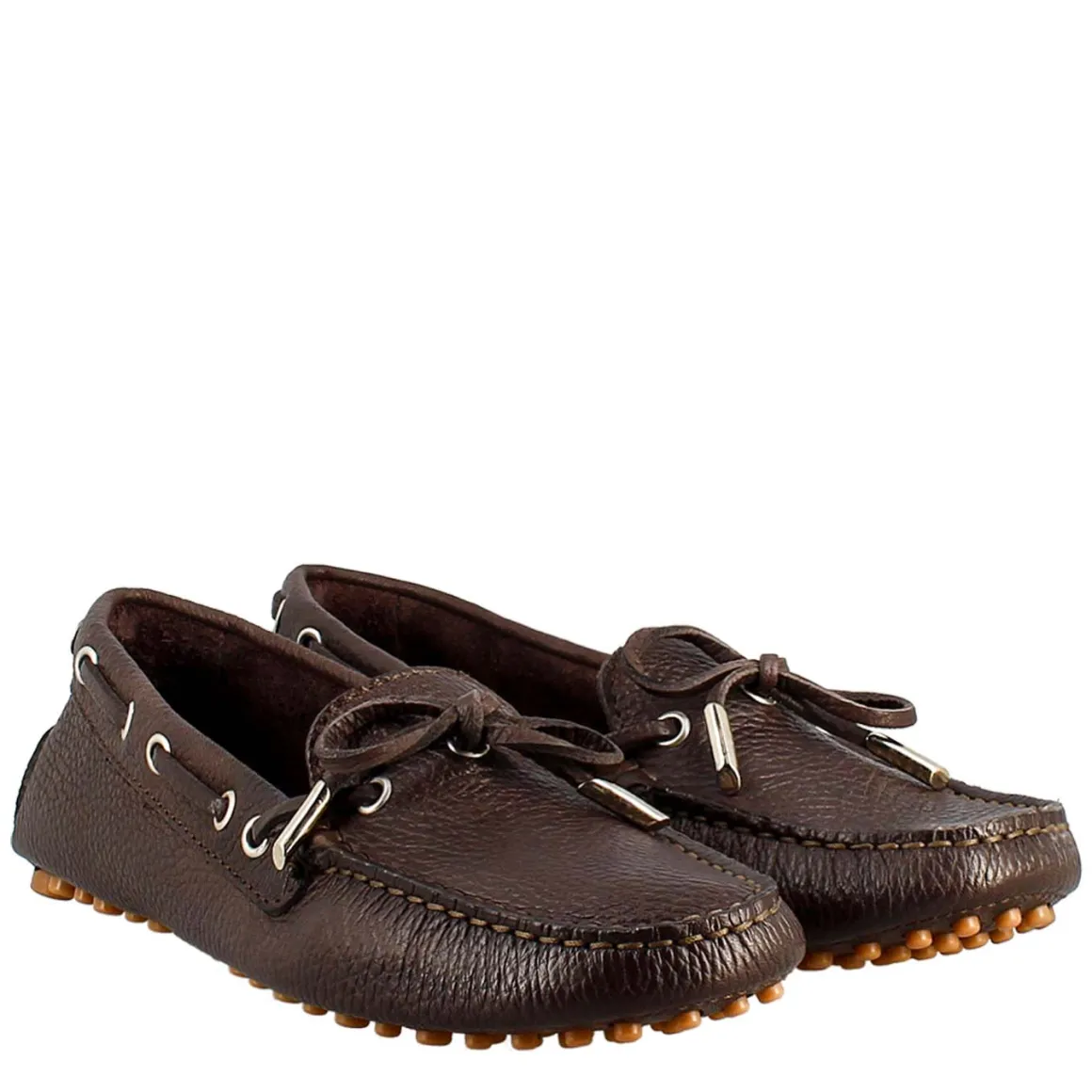 Mocassino Da Donna Con Lacci In Pelle Marrone Scuro