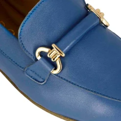 Mocassino Da Donna Con Morsetto E Fibbia In Pelle Colore Blu Fatto A Mano
