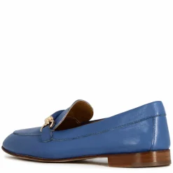 Mocassino Da Donna Con Morsetto E Fibbia In Pelle Colore Blu Fatto A Mano