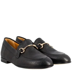 Mocassino Da Donna In Pelle Colore Nero Con Morsetto Oro