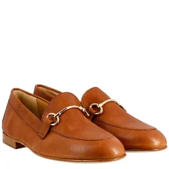 Mocassino Da Donna In Pelle Colore Marrone Con Morsetto Oro