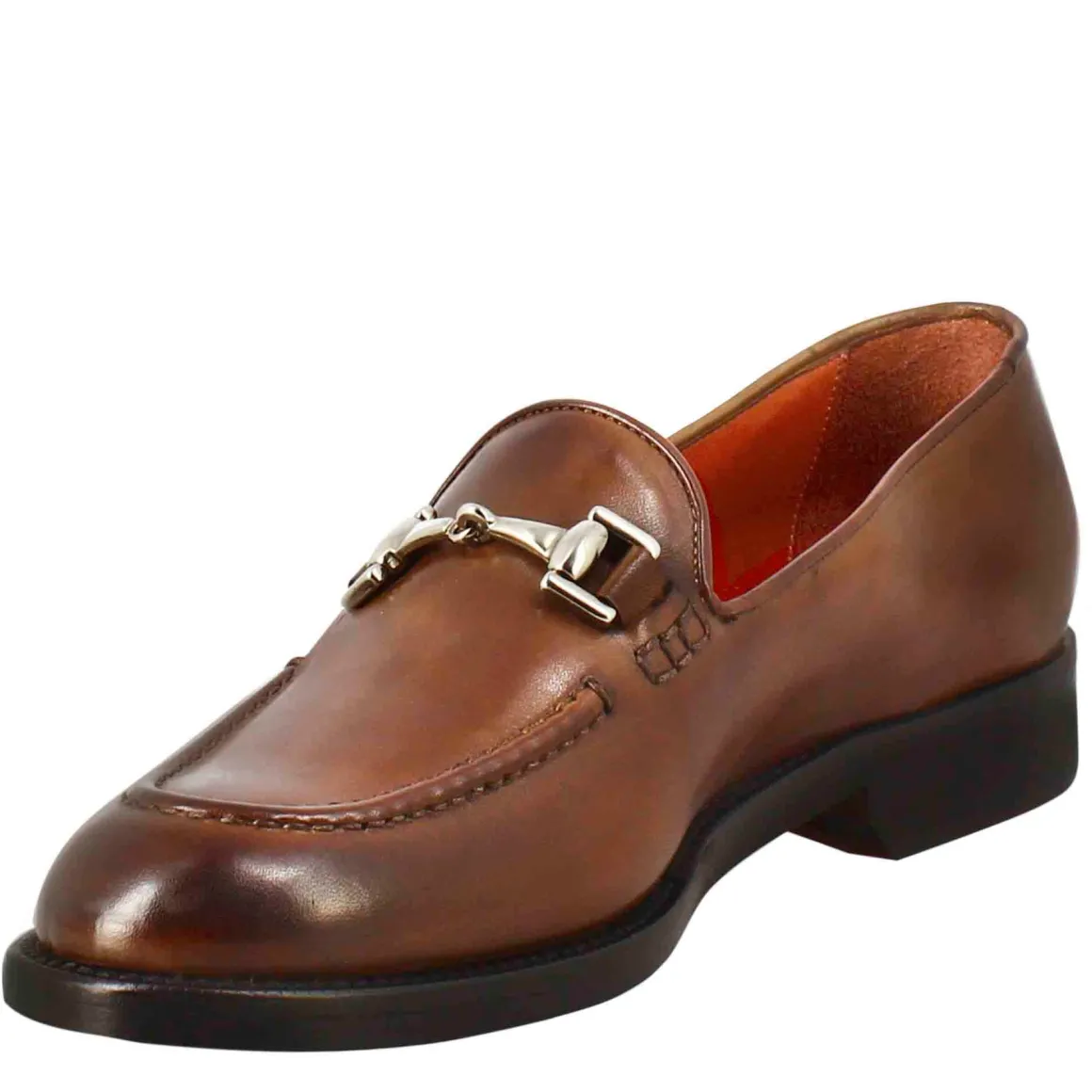 Mocassino Da Donna In Pelle Colore Marrone Con Fibbia