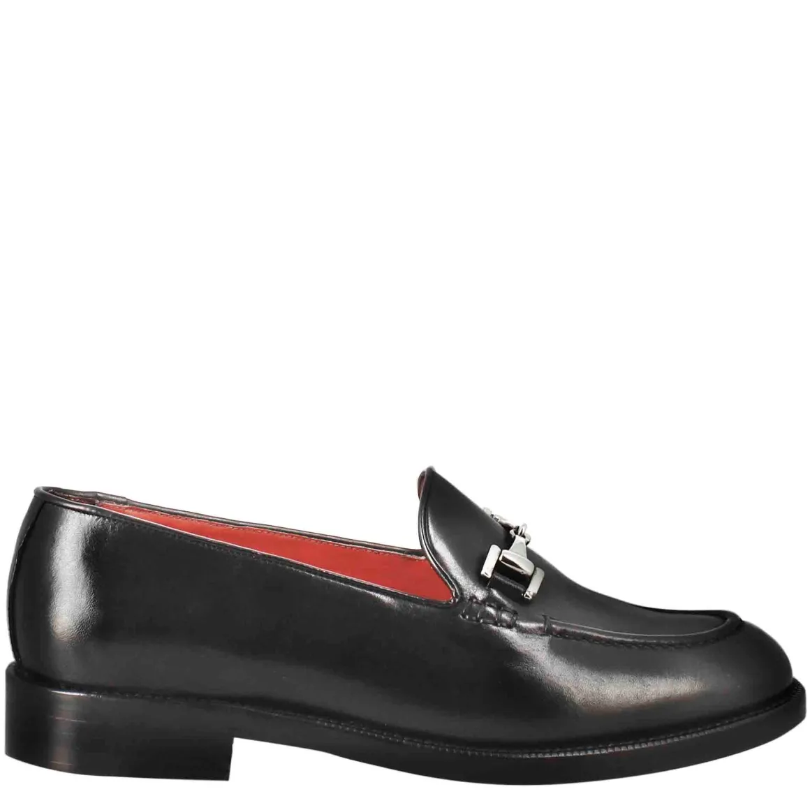 Mocassino Da Donna In Pelle Colore Nero Con Fibbia