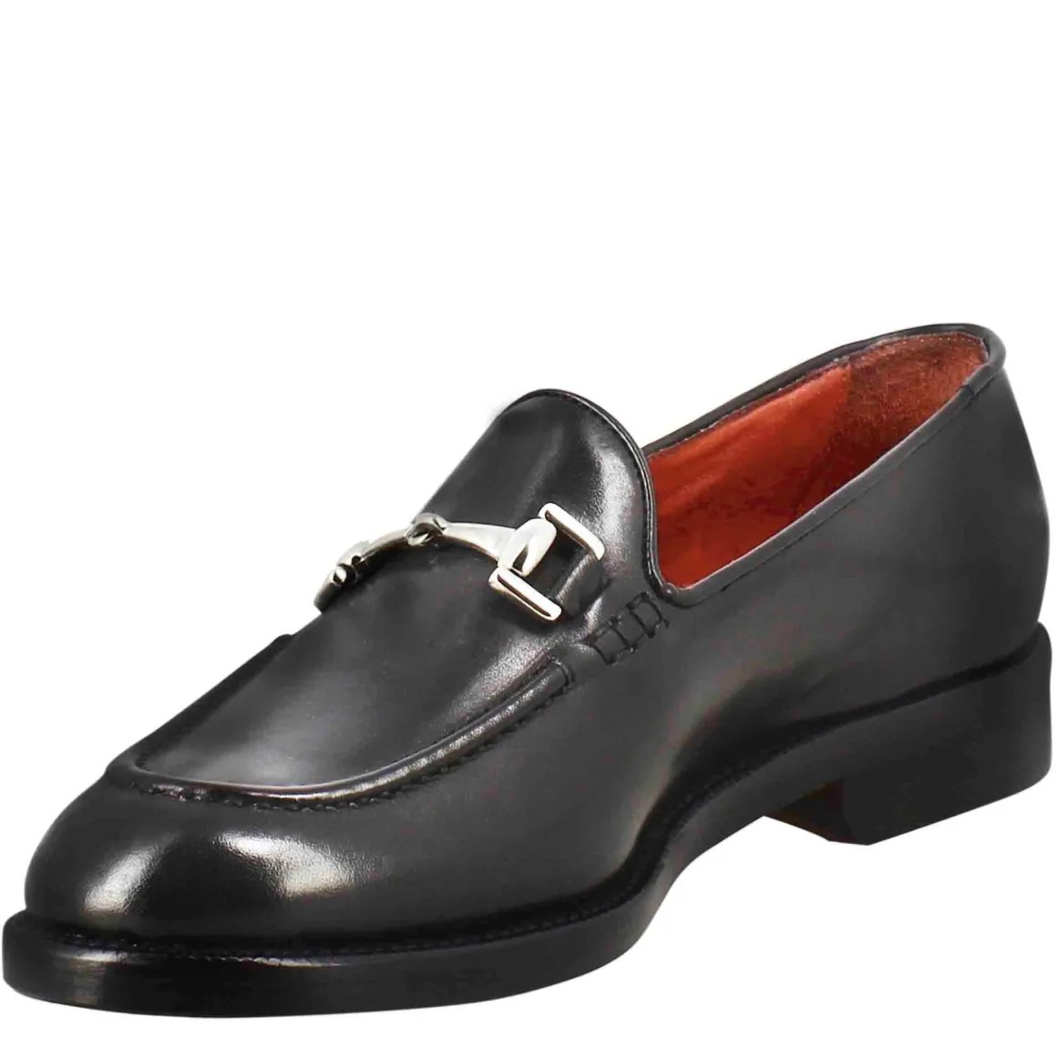Mocassino Da Donna In Pelle Colore Nero Con Fibbia