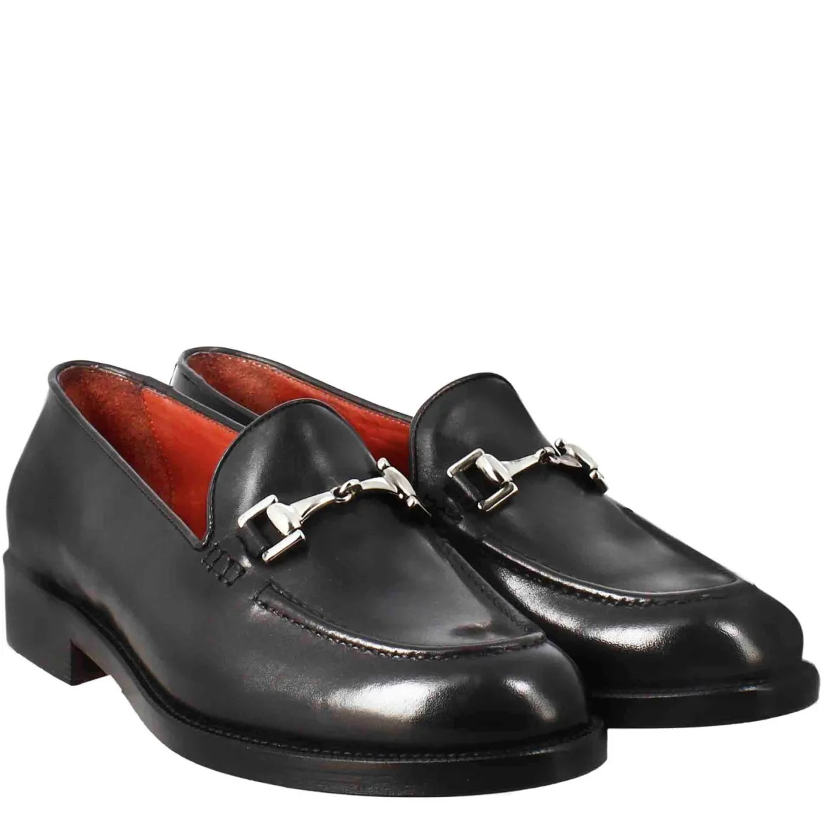 Mocassino Da Donna In Pelle Colore Nero Con Fibbia