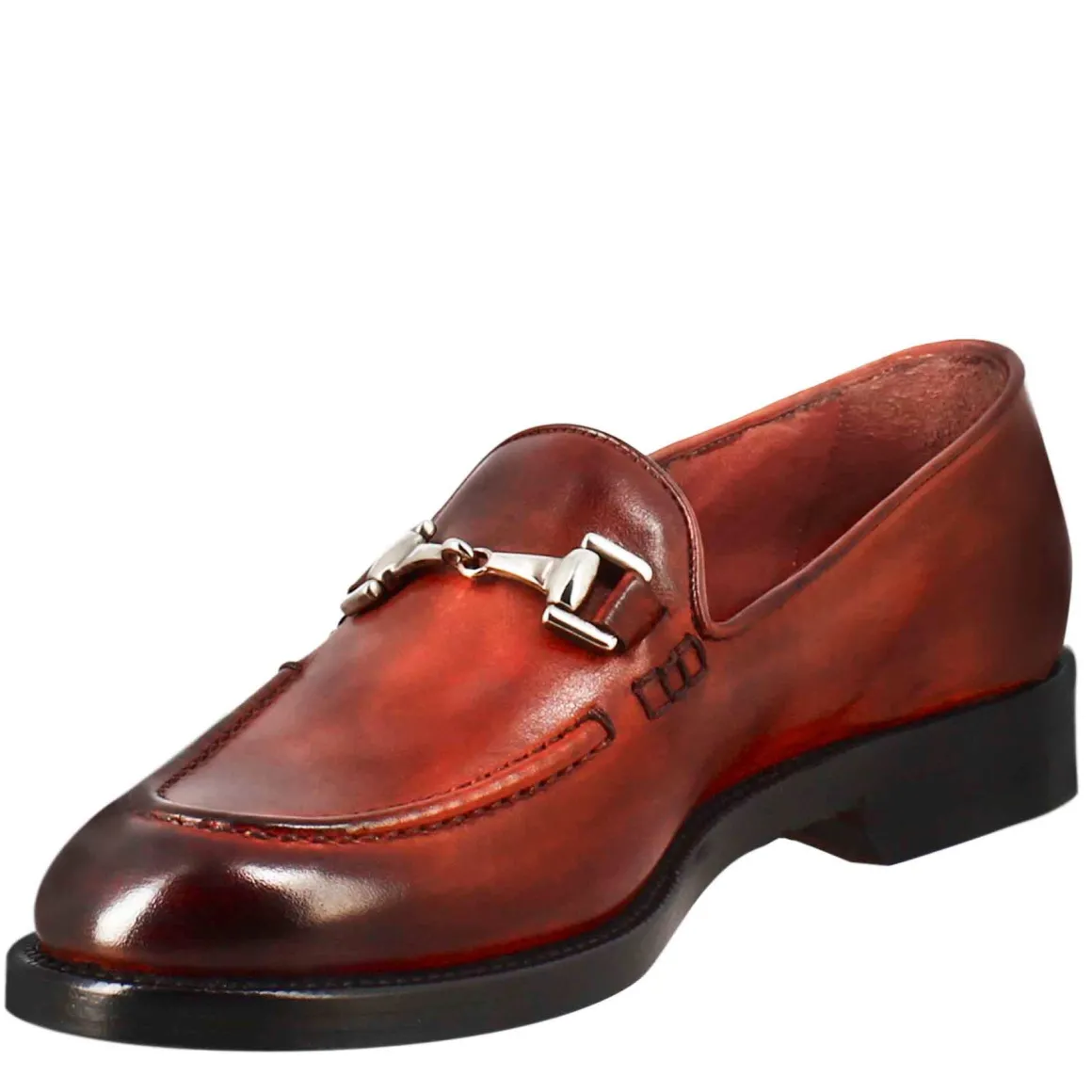 Mocassino Da Donna In Pelle Colore Rosso Con Fibbia