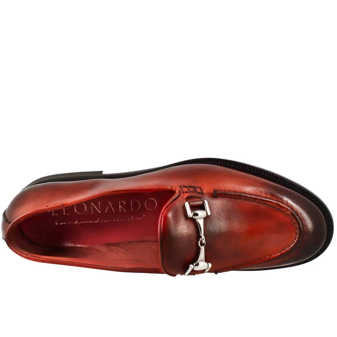 Mocassino Da Donna In Pelle Colore Rosso Con Fibbia