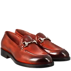 Mocassino Da Donna In Pelle Colore Rosso Con Fibbia