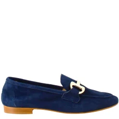 Mocassino Da Donna In Pelle Scamosciata Blu Con Fibbia Oro