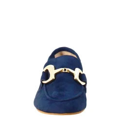 Mocassino Da Donna In Pelle Scamosciata Blu Con Fibbia Oro