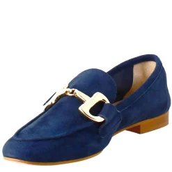 Mocassino Da Donna In Pelle Scamosciata Blu Con Fibbia Oro