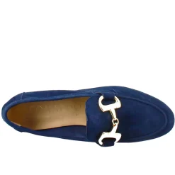 Mocassino Da Donna In Pelle Scamosciata Blu Con Fibbia Oro