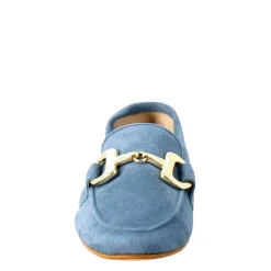 Mocassino Da Donna In Pelle Scamosciata Celeste Con Fibbia Oro