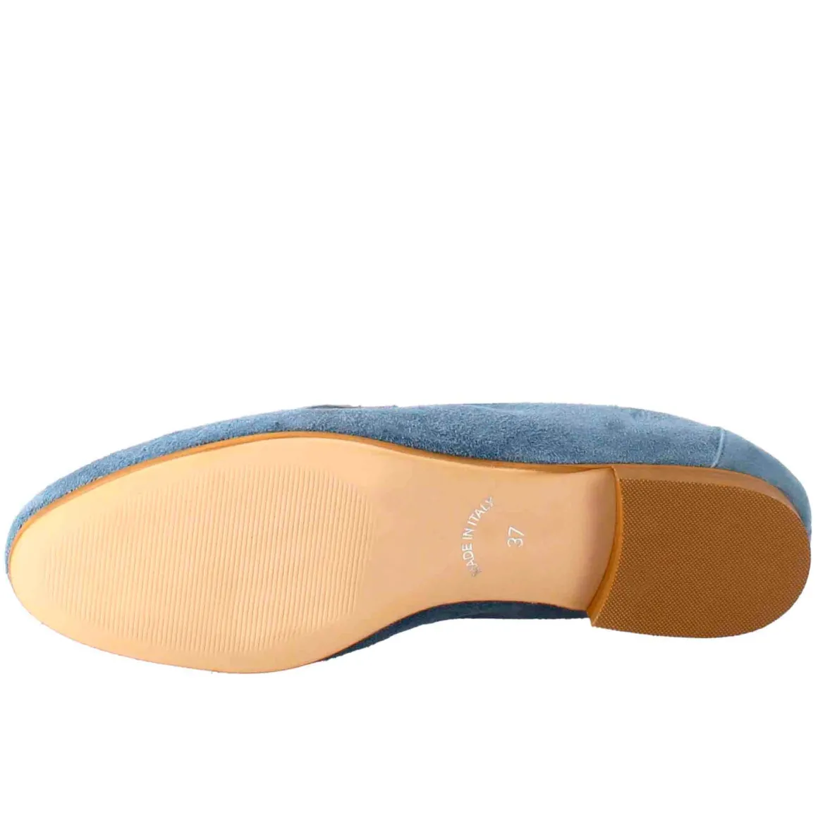 Mocassino Da Donna In Pelle Scamosciata Celeste Con Fibbia Oro