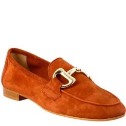 Mocassino Da Donna In Pelle Scamosciata Marrone Con Fibbia Oro