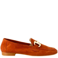 Mocassino Da Donna In Pelle Scamosciata Marrone Con Fibbia Oro