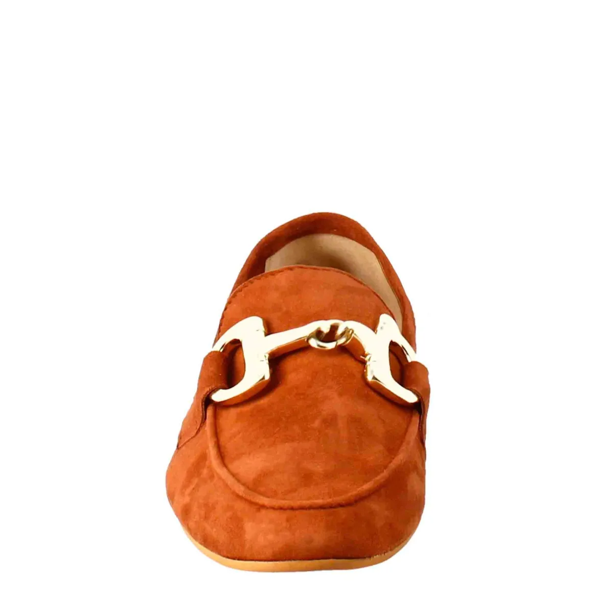 Mocassino Da Donna In Pelle Scamosciata Marrone Con Fibbia Oro