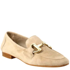 Mocassino Da Donna In Pelle Scamosciata Taupe Con Fibbia Oro