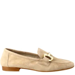 Mocassino Da Donna In Pelle Scamosciata Taupe Con Fibbia Oro