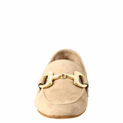 Mocassino Da Donna In Pelle Scamosciata Taupe Con Fibbia Oro