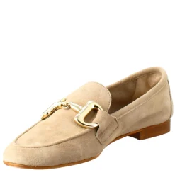 Mocassino Da Donna In Pelle Scamosciata Taupe Con Fibbia Oro