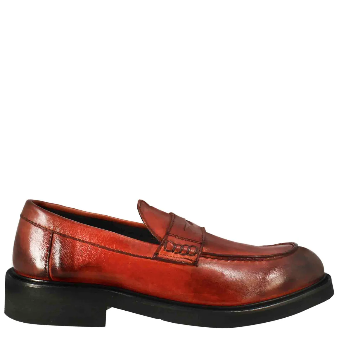 Mocassino Da Donna Paupa In Pelle Lavata Colore Rosso