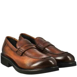 Mocassino Da Donna Paupa In Pelle Lavata Colore Cuoio Scuro
