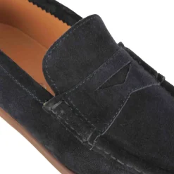 Mocassino Da Uomo In Camoscio Colore Blu Scuro Fatto A Mano