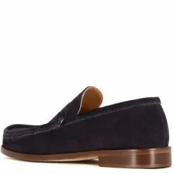 Mocassino Da Uomo In Camoscio Colore Blu Scuro Fatto A Mano