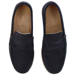 Mocassino Da Uomo In Camoscio Colore Blu Scuro Fatto A Mano