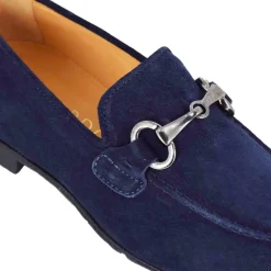 Mocassino Da Uomo In Camoscio Colore Blu Con Morsetto Colore Argento
