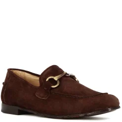Mocassino Da Uomo In Camoscio Colore Marrone Scuro Con Morsetto Colore Oro