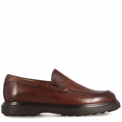 Mocassino Da Uomo In Pelle Martellata Colore Marrone E Suola In Gomma Vibram