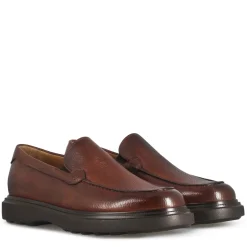 Mocassino Da Uomo In Pelle Martellata Colore Marrone E Suola In Gomma Vibram