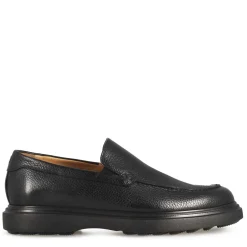 Mocassino Da Uomo In Pelle Martellata Colore Nero E Suola In Gomma Vibram