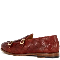 Mocassino Da Uomo In Pelle Intrecciata Con Doppia Fibbia Colore Rosso