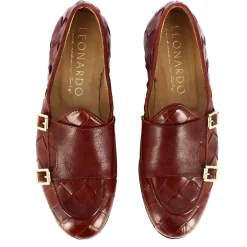 Mocassino Da Uomo In Pelle Intrecciata Con Doppia Fibbia Colore Rosso