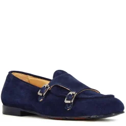Mocassino Da Uomo In Pelle Scamosciata Colore Blu Con Doppia Fibbia