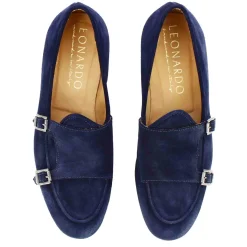 Mocassino Da Uomo In Pelle Scamosciata Colore Blu Con Doppia Fibbia