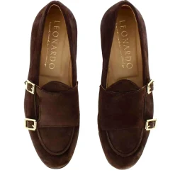 Mocassino Da Uomo In Pelle Scamosciata Colore Marrone Scuro Con Doppia Fibbia