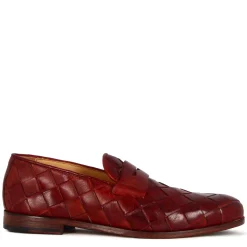 Mocassino Da Uomo In Pelle Intrecciata Colore Rosso Fatti A Mano