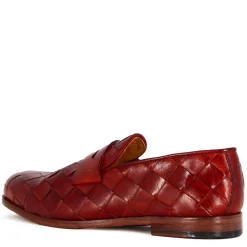 Mocassino Da Uomo In Pelle Intrecciata Colore Rosso Fatti A Mano