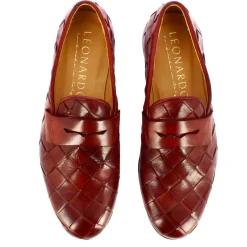 Mocassino Da Uomo In Pelle Intrecciata Colore Rosso Fatti A Mano